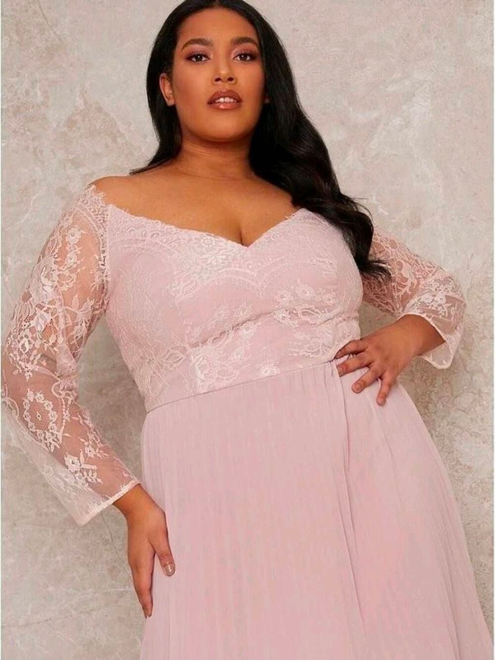Chi Chi London Chrissy Blush Pink Lace Pleated Maci Bridesmaid Dress Sz. 12